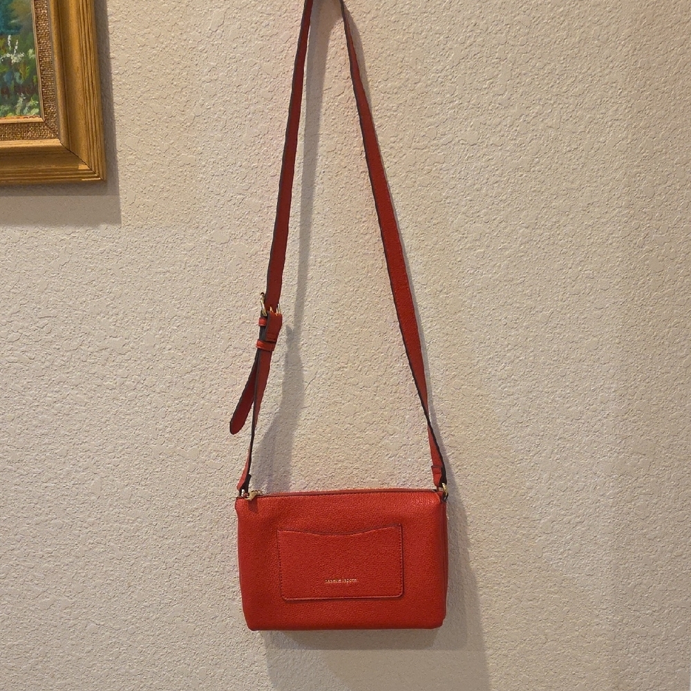 Nanette Lepore Bold Red Crossbody Bag with Gold Plated Zip and Its Logo